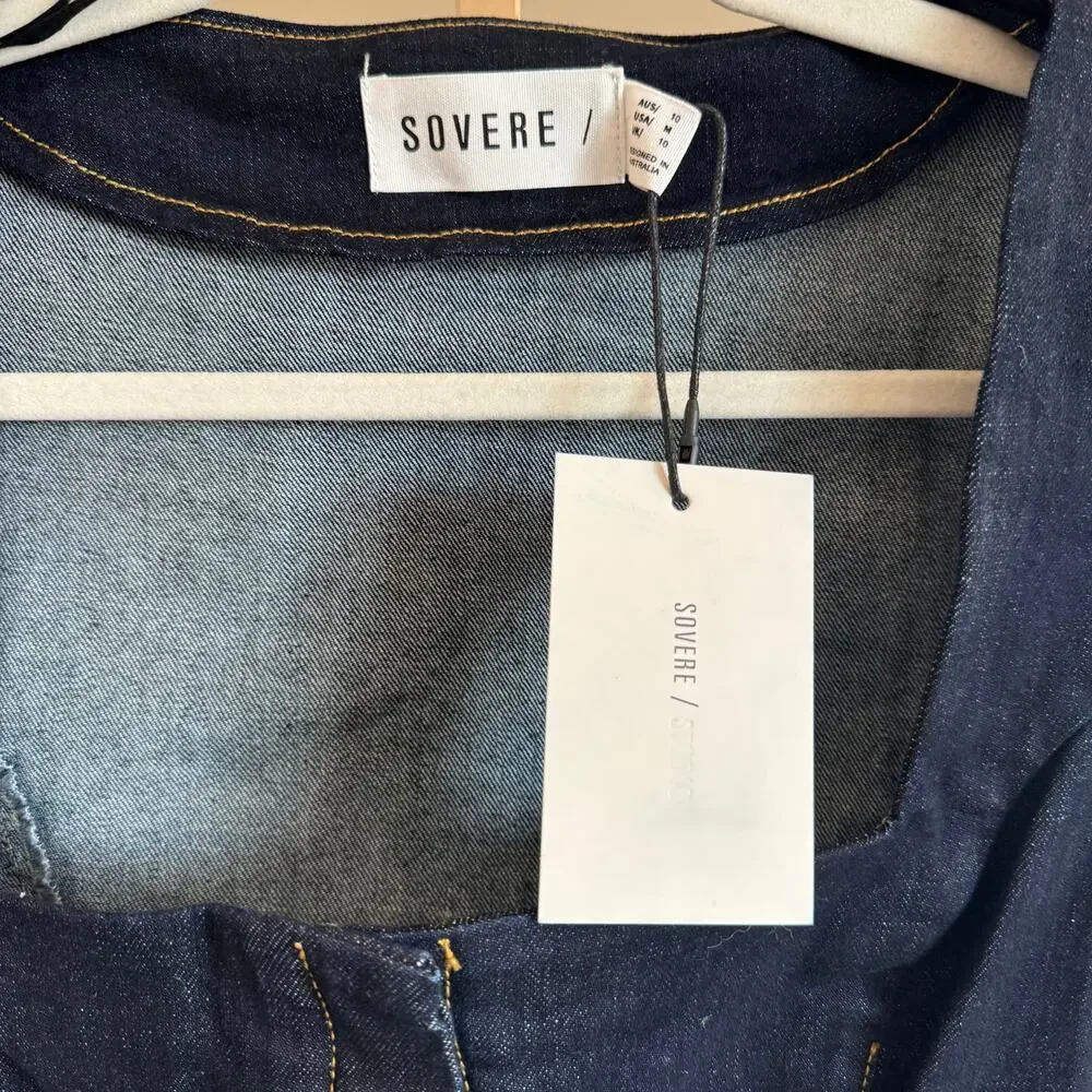 Anthro SOVERE Dusk Denim Mini Dress Ink Blue M NWT - Picture 6 of 9